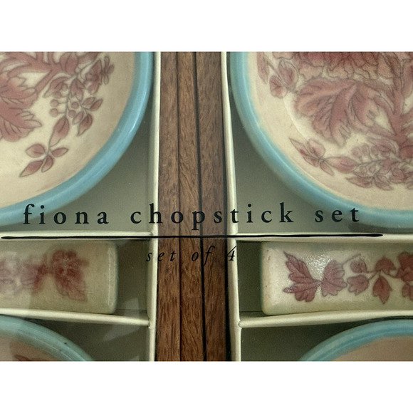 NIB Pier 1 FIONA Set of 4 Chopsticks, Pink Floral Ceramic Rests & Dipping Bowls - Picture 3 of 10